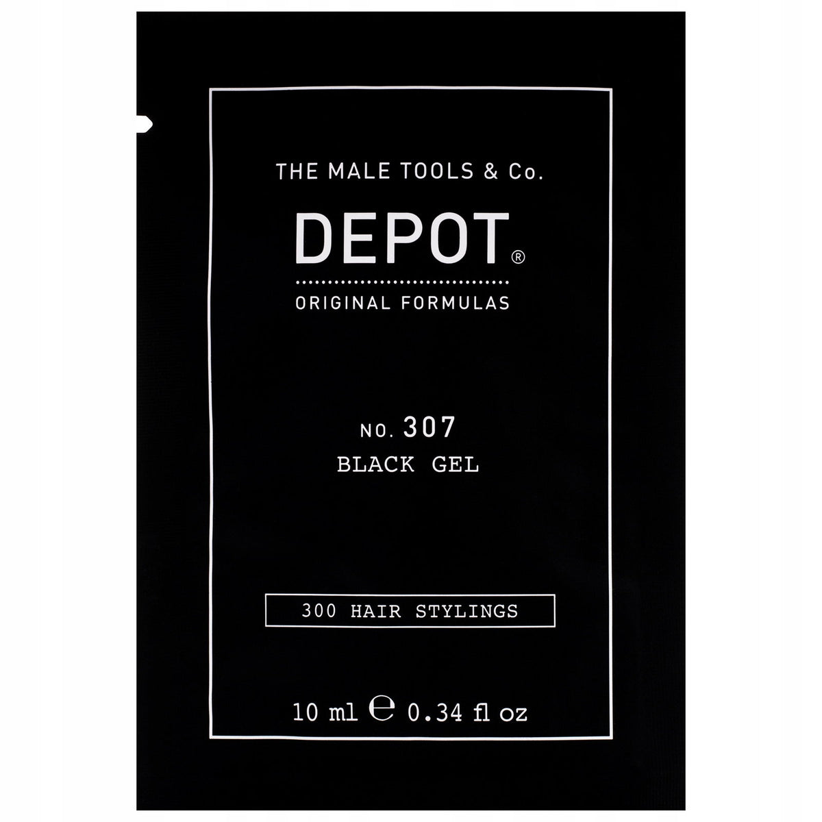 Depot, 300 Hair Stylings No. 307 Black, Botanical Complex, Hair Styling Gel, Temporary Coverage & Volume, Medium Hold, 10 ml